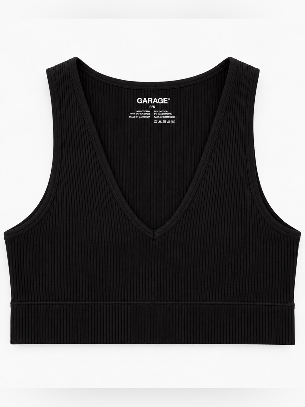 Garage Black Ribbed V-Neck Crop Camisole